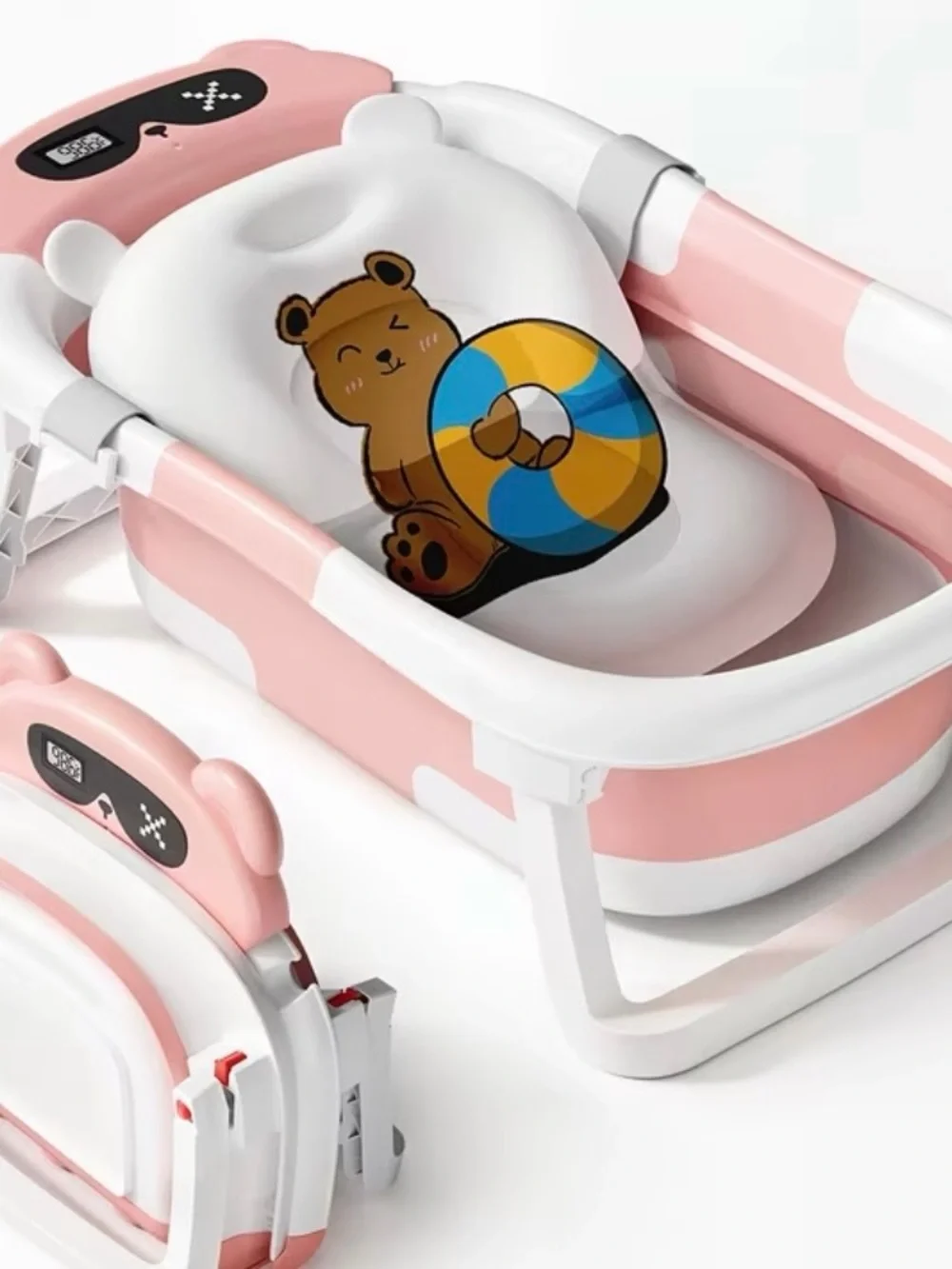 Pink and White Baby Bath Tub with Bear Graphic